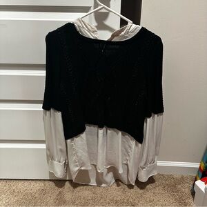 White House Black Market Black and Cream Sweater Poncho
